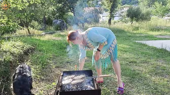 BBQ. Meat on fire with soy sauce. Cooking on the fire with Mila. Mila's Naturist Cooking. #6