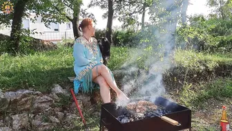 BBQ. Meat on fire with soy sauce. Cooking on the fire with Mila. Mila's Naturist Cooking. #7