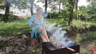 BBQ. Meat on fire with soy sauce. Cooking on the fire with Mila. Mila's Naturist Cooking. #8