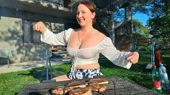 You've never had a BBQ like this before. Pork and ham. mountain village. Mila naturist. Kitchen.