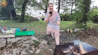 BBQ. chicken on fire. Cooking on the fire with Mila. Mountain village. Mila's Naturist Cooking. #2