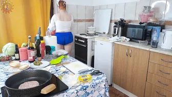 I'm making a cheeseburger. Mila's Naturist Cooking Show in a Mountain Village. Mila naturist. #6