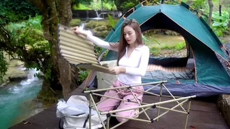 YOUNG GIRL SOLO CAMPING IN HEAVY RAIN AND BATH IN BEAUTIFUL WATERFALL #2