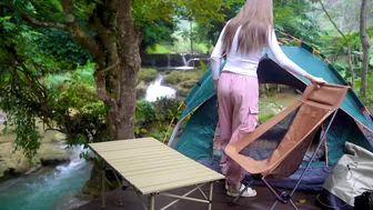 YOUNG GIRL SOLO CAMPING IN HEAVY RAIN AND BATH IN BEAUTIFUL WATERFALL #3