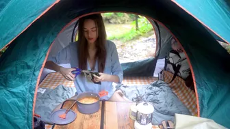 YOUNG GIRL SOLO CAMPING IN HEAVY RAIN AND BATH IN BEAUTIFUL WATERFALL #8