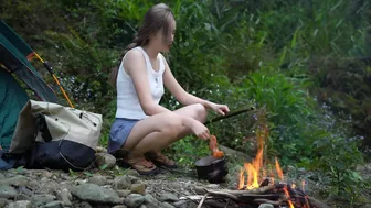 YOUNG GIRL SOLO CAMPING RELAXING IN TENT IN STREAM | ASMR FOREST SOUND #5