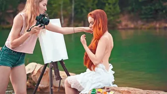 Backstage video with girls fiery red hair - no bra, topless #3