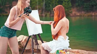 Backstage video with girls fiery red hair - no bra, topless #4