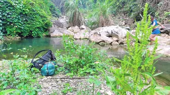 Beautiful girl relaxes comfortably by the stream, Overcome your fear alone #4