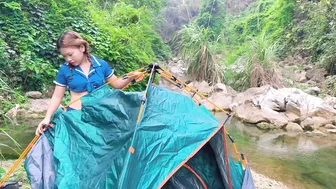 Beautiful girl relaxes comfortably by the stream, Overcome your fear alone #6