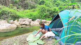 Beautiful girl relaxes comfortably by the stream, Overcome your fear alone #7