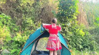 BATH IN THE STREAM, COOK NOODLES, SLEEP OVERNIGHT - Hmong GIRL CAMPING ALONE #6