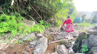 BATH IN THE STREAM, COOK NOODLES, SLEEP OVERNIGHT - Hmong GIRL CAMPING ALONE #7