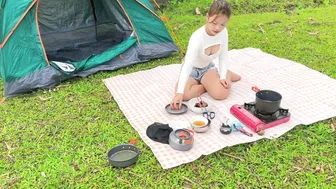 BEAUTIFUL GIRL CAMPING ON THE BANK OF A STREAM - BATHING IN THE STREAM AND ENJOYING COFFEE #5