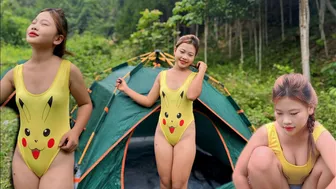 Beautiful girl and Pikachu coostumes - The challenger sleeps in a cave