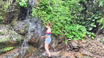 What's under the waterfall? Girl catching fish while camping #5