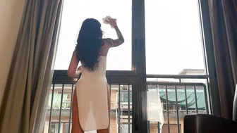 4K CLEANING TRANSPARENT WINDOWS | Jade Agnello in White dress #6