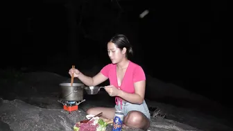 SOLO GIRL CAMPING in the forest - RELAXING in the waterfalls , cooking , swimming , overnight ALONE #6