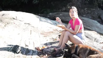 SOLO GIRL CAMPING in the forest - RELAXING in the waterfalls , cooking , swimming , overnight ALONE #9