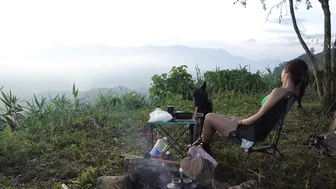 CAMPING in the HILLS with BEAUTIFUL VIEWS IN TENT , RELAXING SATISFYING - MORNING YOGA PRACTICE #10