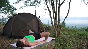 CAMPING in the HILLS with BEAUTIFUL VIEWS IN TENT , RELAXING SATISFYING - MORNING YOGA PRACTICE #9