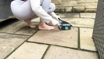 ASMR Sweeping The Patio - Leggings Outdoors Dirty Socks Housewife Gardening #10