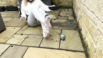 ASMR Sweeping The Patio - Leggings Outdoors Dirty Socks Housewife Gardening #3