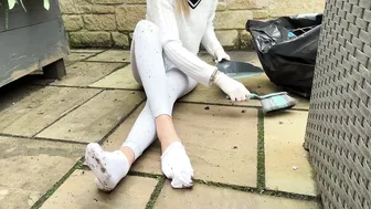 ASMR Sweeping The Patio - Leggings Outdoors Dirty Socks Housewife Gardening #7