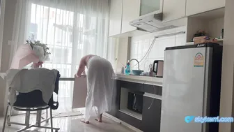 [4K]♥️♥️♥️♥️Oops, I showed a little more... House cleaning | TRANSPARENT DRESS №2 #2