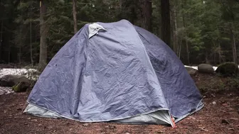 CAMPING SOLO in the POURING RAIN ASMR YOUNG GIRL FISHING AND SWIMMING #4