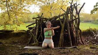 yoga in front of my self-built forest hut ♥️♥️ #2