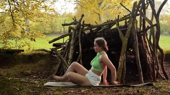 yoga in front of my self-built forest hut ♥️♥️ #5