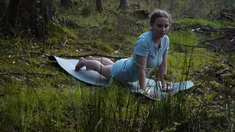 YOGA IN A GREY TIGHT DRESS #9