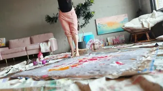 "Black Bunny Ears" Music Video - Painting in Art Studio on Giant Canvas #5