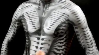 How to Airbrush Body Paint Biomechanical Stencils #8