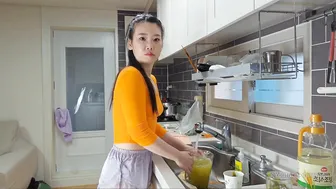 Korean Yoga girl in the Kitchen 줌마홈트, 일상 브이로그 #7