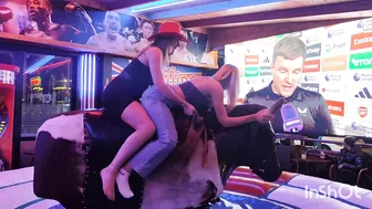 Beautiful ladies riding mechanical bull in Benidorm #3