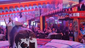 Fun time riding mechanical bull in benidorm 15th 2023 in Spain ♉