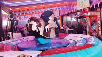 Fun time riding mechanical bull in benidorm 15th 2023 in Spain ♉ #6