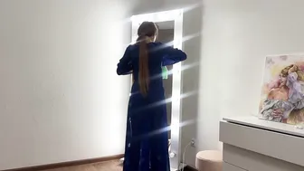 Washing the mirror in a transparent dress #10