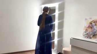 Washing the mirror in a transparent dress #5