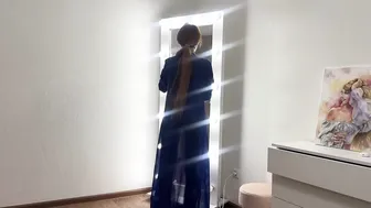 Washing the mirror in a transparent dress #7