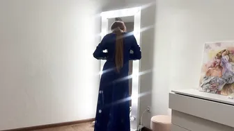 Washing the mirror in a transparent dress #8