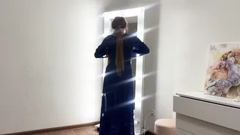 Washing the mirror in a transparent dress #9