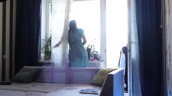 Transparent cleaning window sill With Tina in dress #2