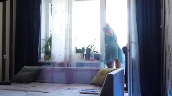 Transparent cleaning window sill With Tina in dress #3