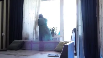 Transparent cleaning window sill With Tina in dress #4