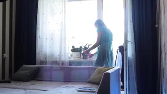 Transparent cleaning window sill With Tina in dress #5