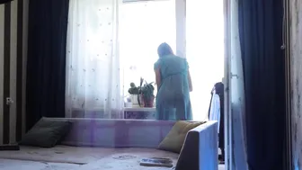 Transparent cleaning window sill With Tina in dress #6