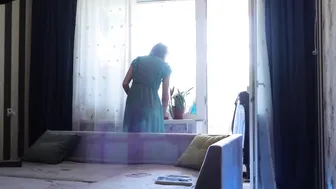 Transparent cleaning window sill With Tina in dress #7